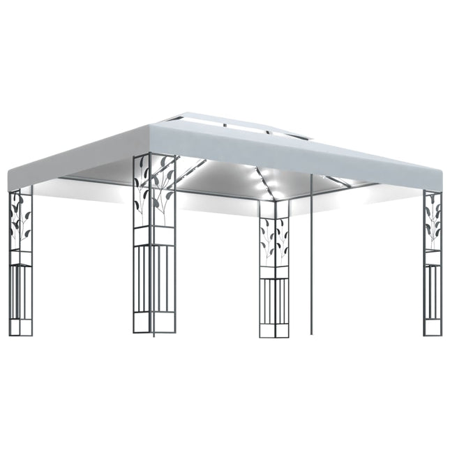 Prieel met dubbel dak en LED-lichtslinger 3x4 m wit Wit
