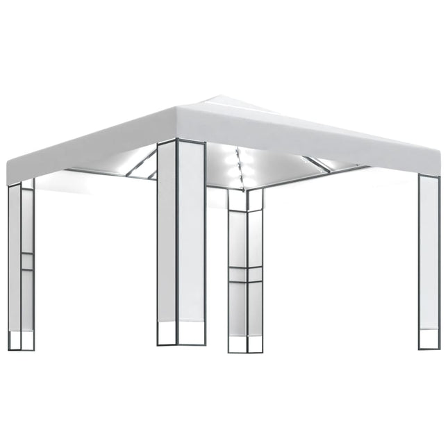 Prieel met dubbel dak en LED-lichtslinger 3x3 m wit Wit